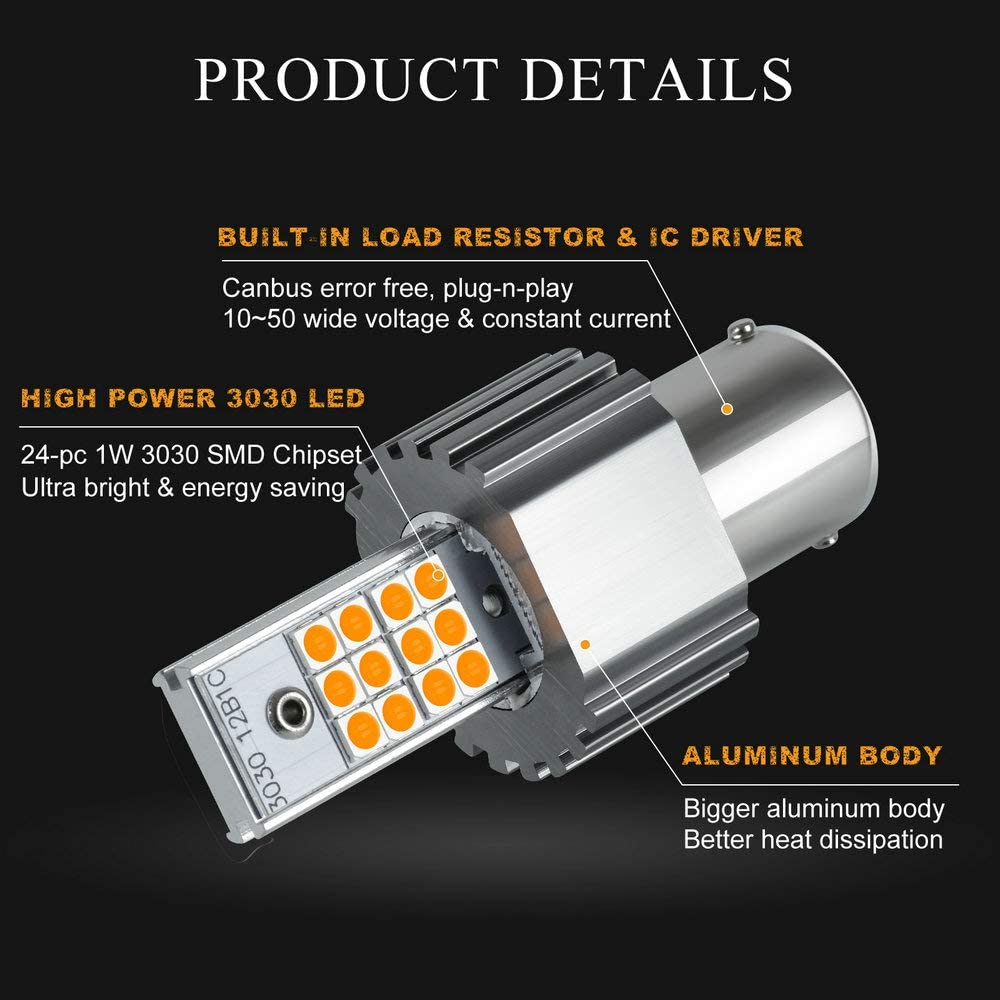 2PCS S25 1156 BA15S P21W BAU15S PY21W LED CANBUS Lamp Bulbs For Turn Signal Light 12V 24V 3030 10-50v No error free