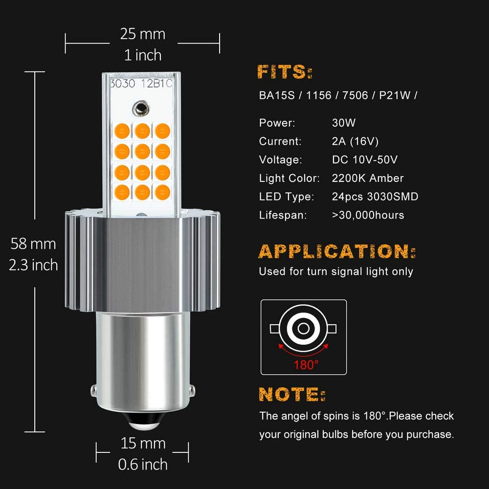 2PCS S25 1156 BA15S P21W BAU15S PY21W LED CANBUS Lamp Bulbs For Turn Signal Light 12V 24V 3030 10-50v No error free