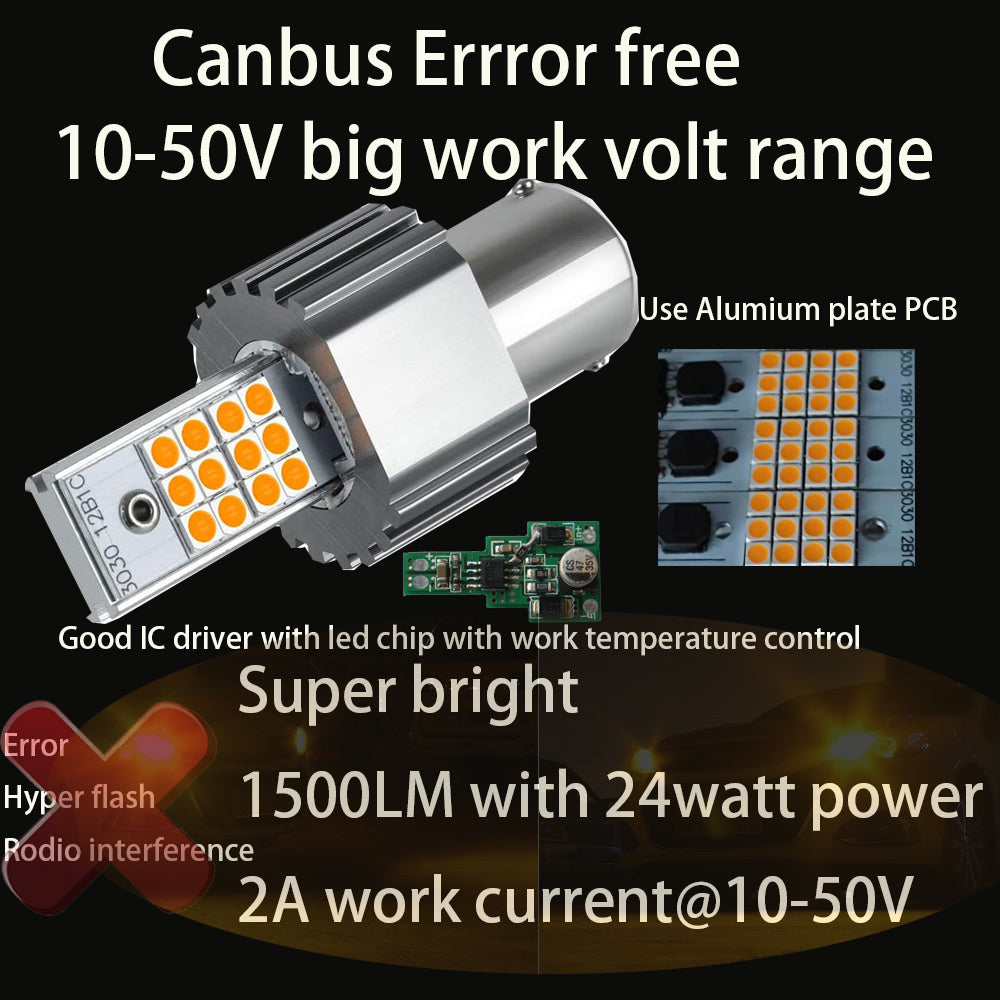 2PCS S25 1156 BA15S P21W BAU15S PY21W LED CANBUS Lamp Bulbs For Turn Signal Light 12V 24V 3030 10-50v No error free