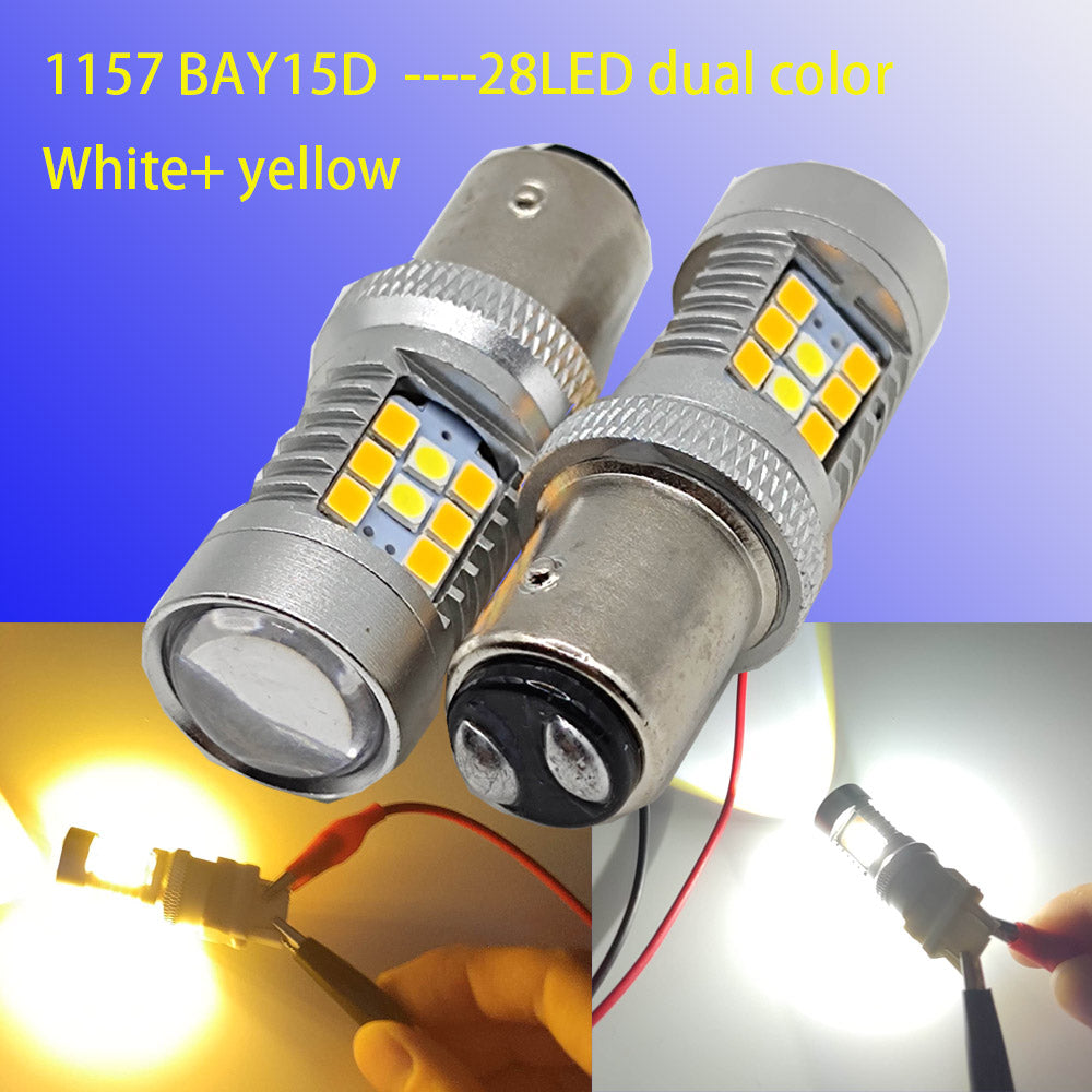 2Pcs 3157 T20 7443 W21/5W W21W LED Canbus Switchback Bulbs For Car DRL Turn Signal Lights Dual Color White and Amber 12V