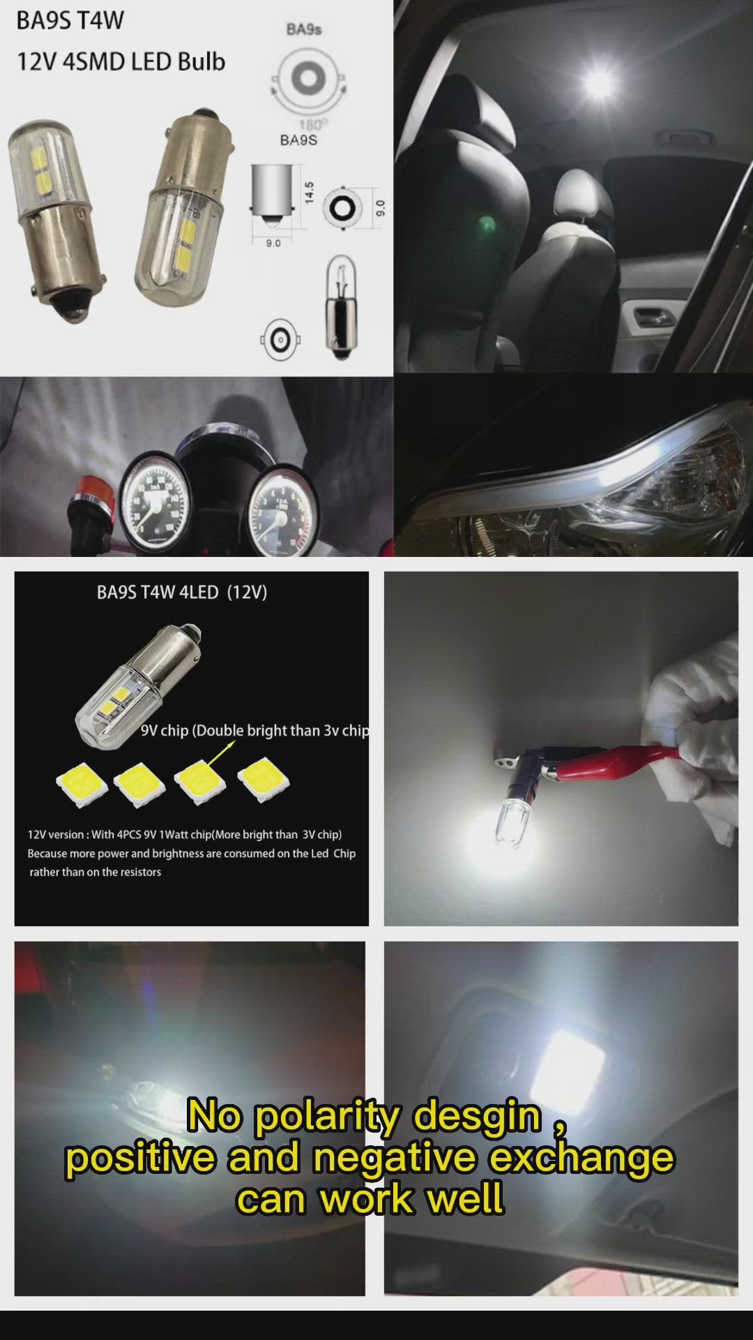 10PCS BA9S Led Bulb 12V Car T4W BA9 1895 1891 53 57 Led Car Bulb White 47830 64111 3893 LED Car Bulb for Car Interior Dome Map License Plate