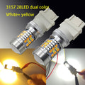 2Pcs 3157 T20 7443 W21/5W W21W LED Canbus Switchback Bulbs For Car DRL Turn Signal Lights Dual Color White and Amber 12V