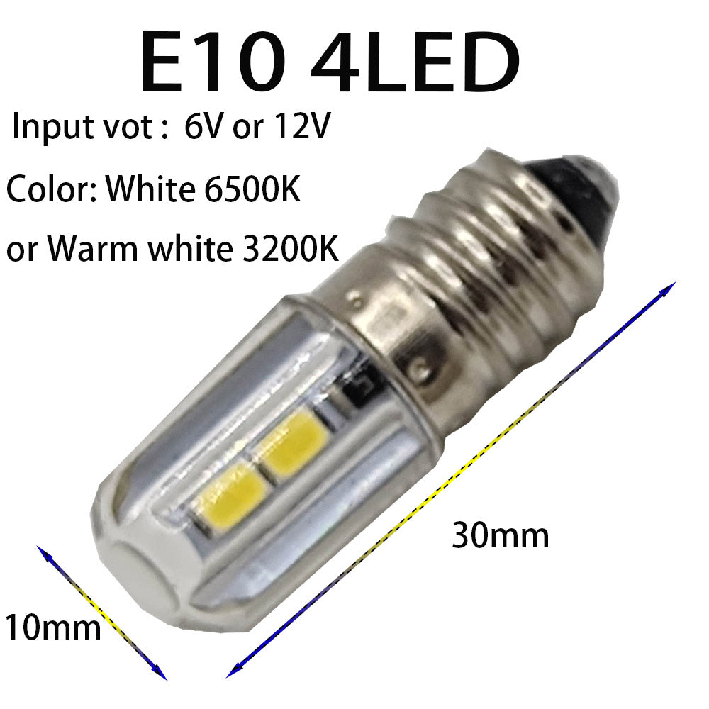 1PCS E10 LED Bulb 6V 12V Lamp Work Light Warm White For Torch Flashlight Headlight Motor Bicycle