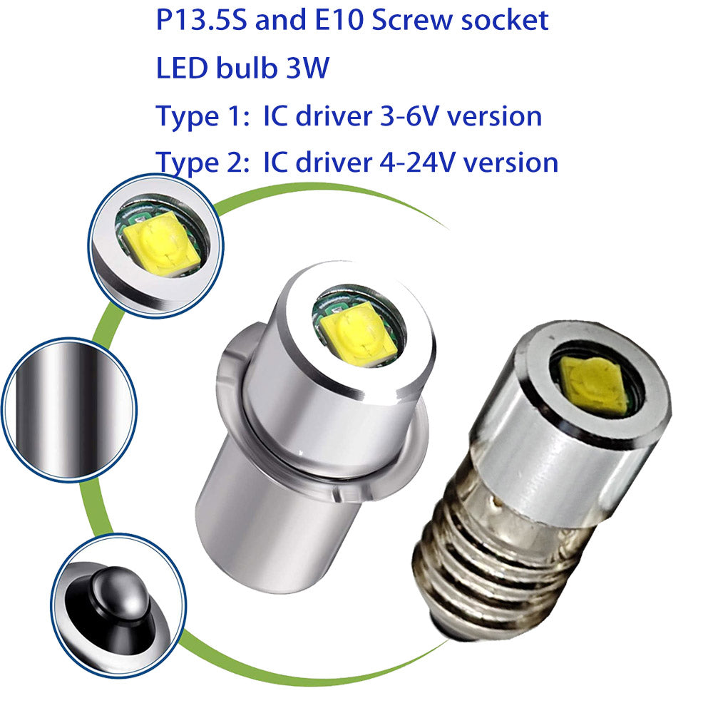 P13.5S LED Bulb 3W 3V 6V 12V 18V 200LM PR2 Maglite Flashlight Replacement Bulb Torches Work Light Lamp