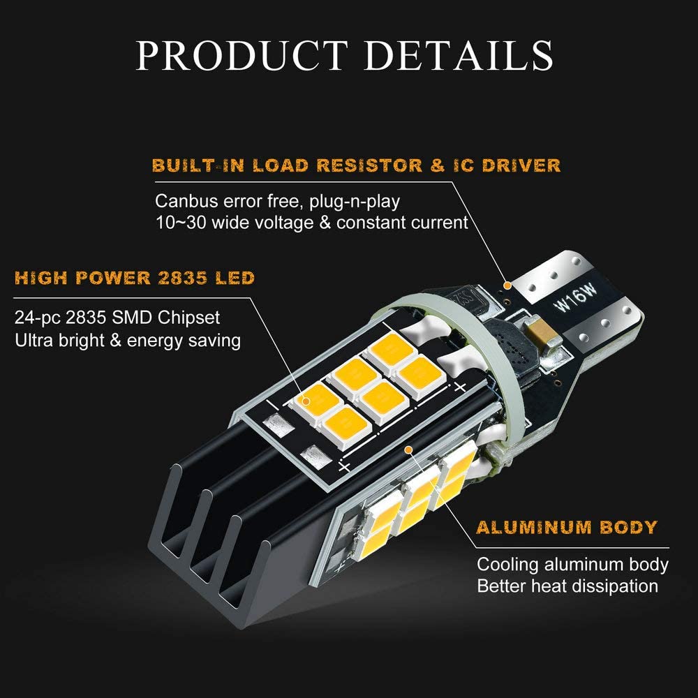 2PCS T15 W16W Canbus LED Bulbs 921 912 LED Lamp Canbus Error Free LED Backup Light Car Reverse Lamp Xenon White 12V