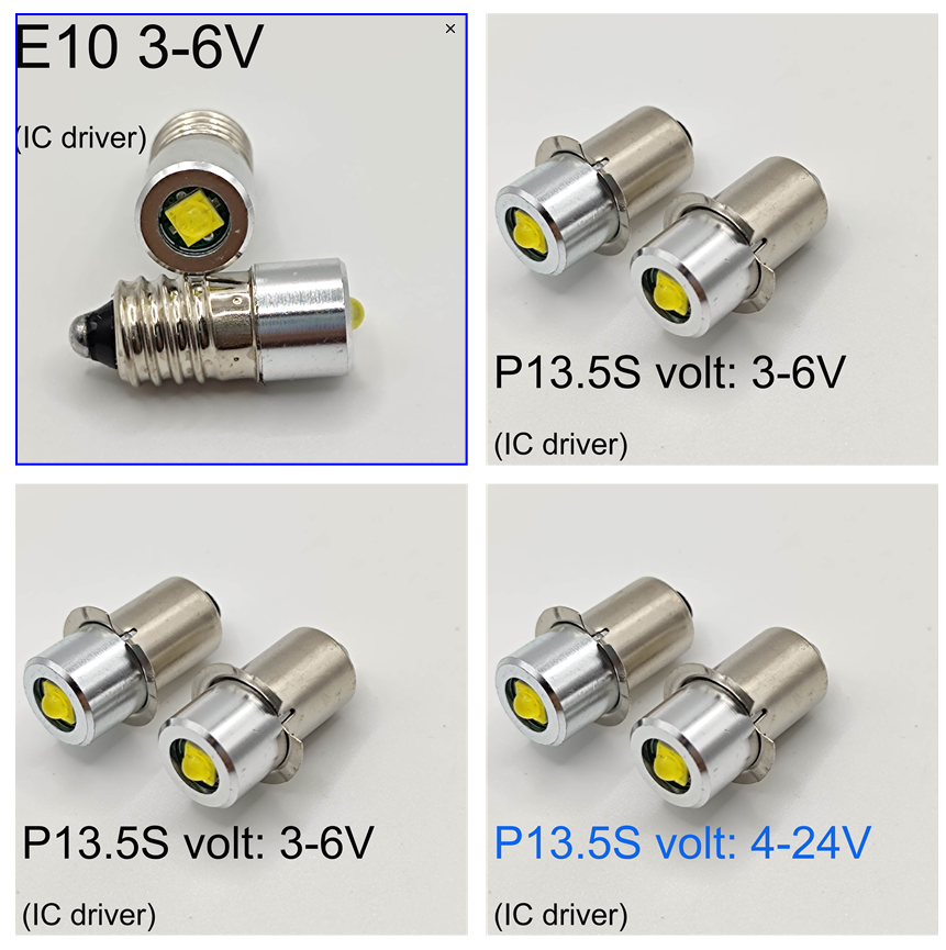 P13.5S LED Bulb 3W 3V 6V 12V 18V 200LM PR2 Maglite Flashlight Replacement Bulb Torches Work Light Lamp