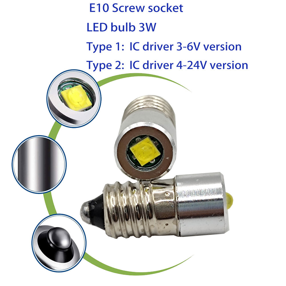 P13.5S LED Bulb 3W 3V 6V 12V 18V 200LM PR2 Maglite Flashlight Replacement Bulb Torches Work Light Lamp