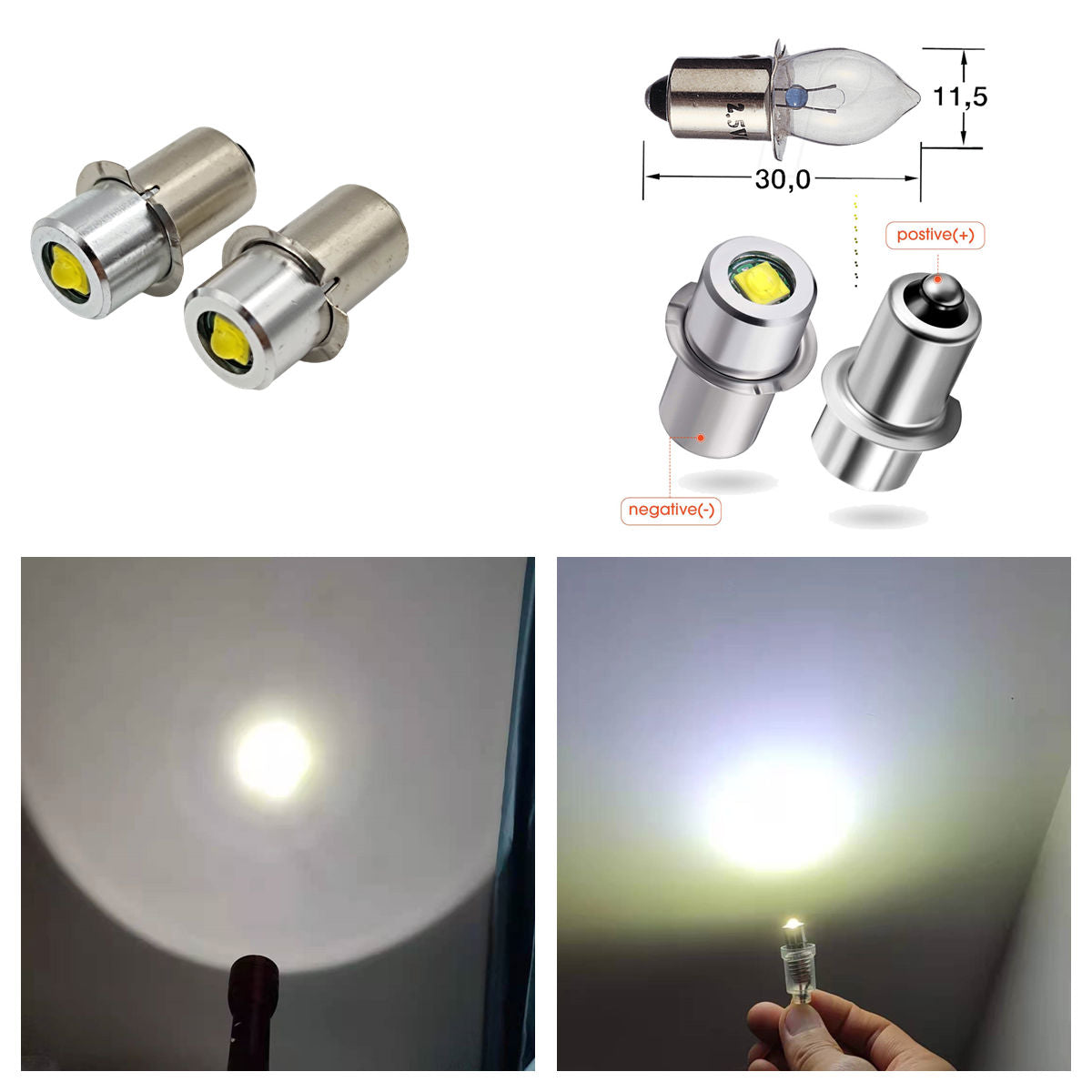 P13.5S LED Bulb 3W 3V 6V 12V 18V 200LM PR2 Maglite Flashlight Replacement Bulb Torches Work Light Lamp